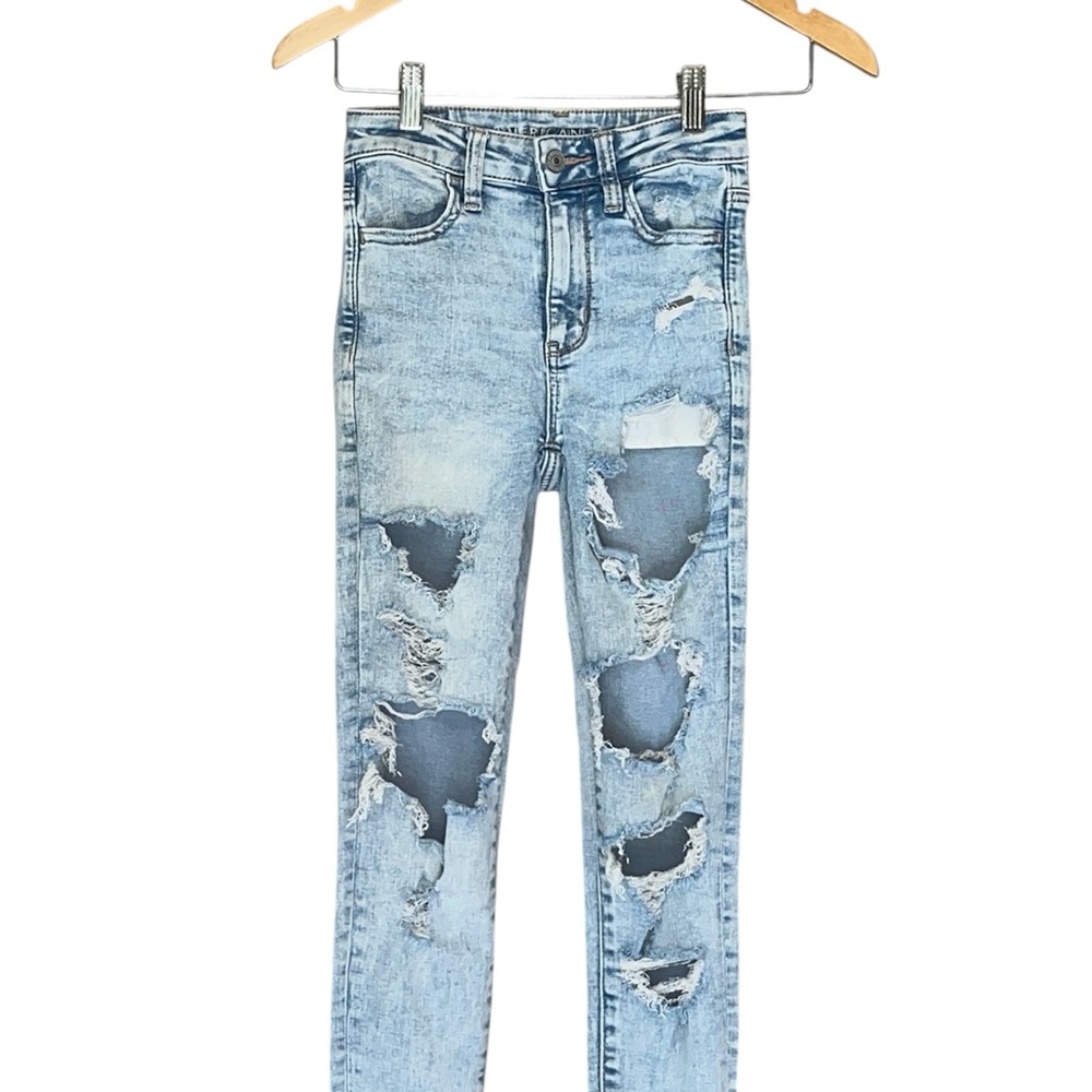 AEO Ne(x)t Level Stretch Super High Rise Jegging Distressed Raw Hem 000 X-Short